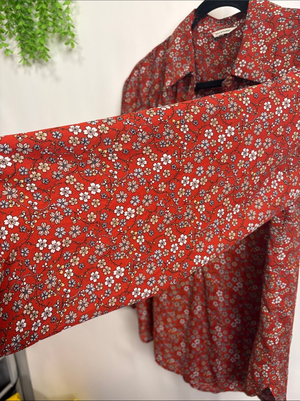 Max Studio Rust-Red Floral Button Front Blouse - Picture 7 of 12